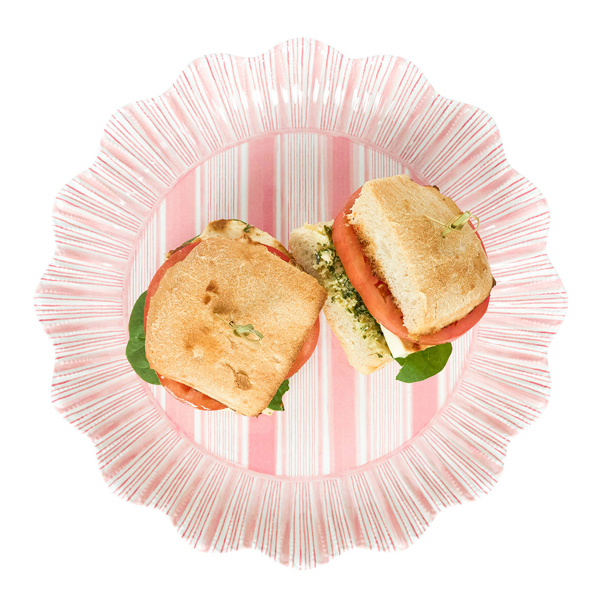 Cabana Stripe Melamine Dinner Plate Set/4 - Coral - Image 3
