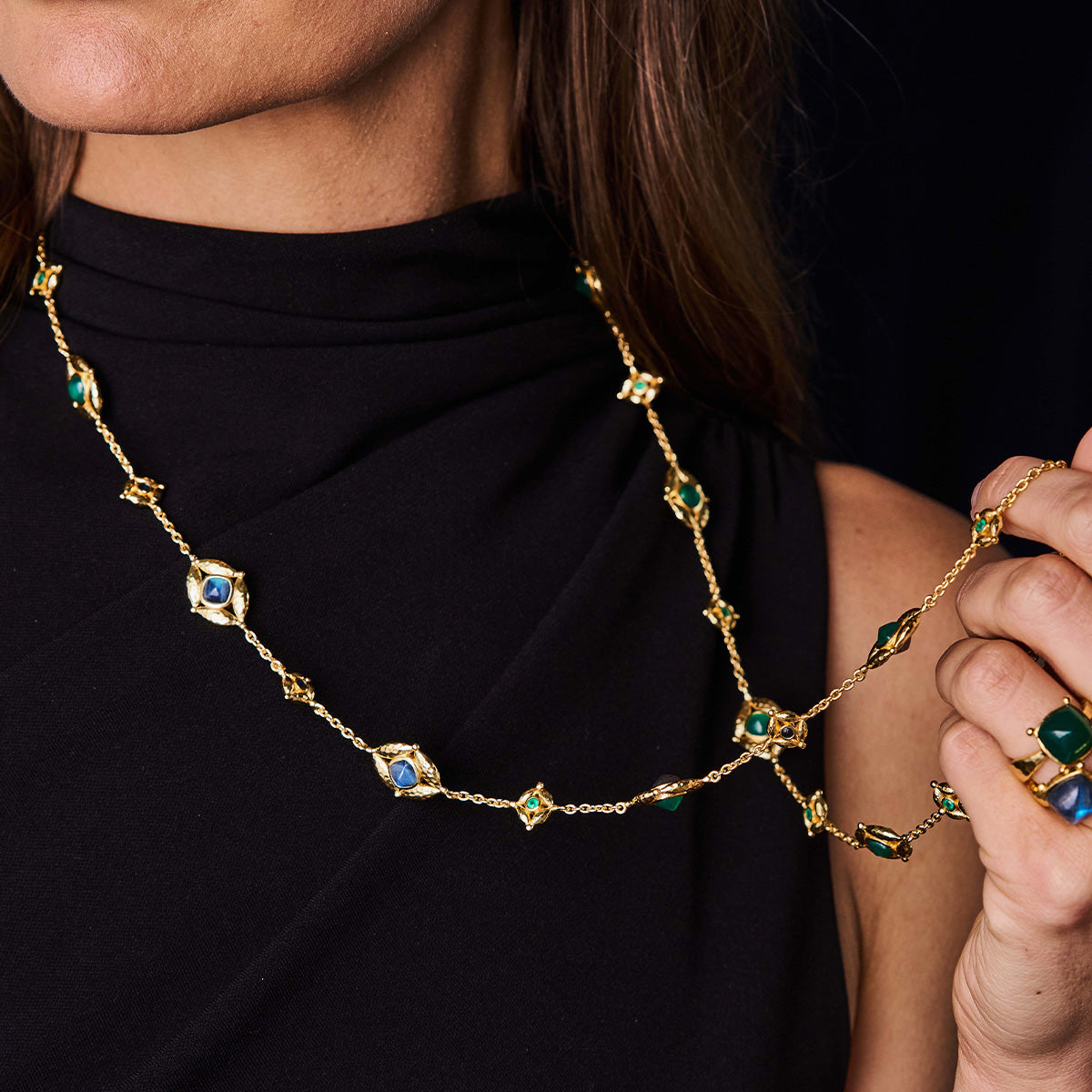 Mystic Eye Double Sided Necklace. 32 - Blue Labradorite/Green Onyx - Image 8