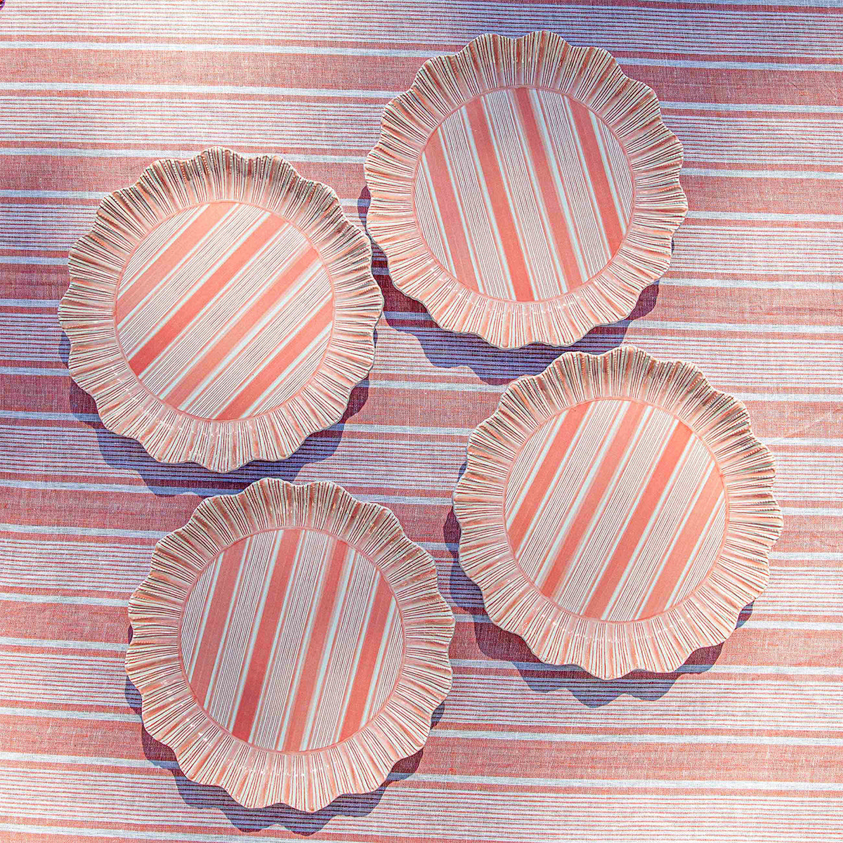 Cabana Stripe Melamine Dinner Plate Set/4 - Coral - Image 4