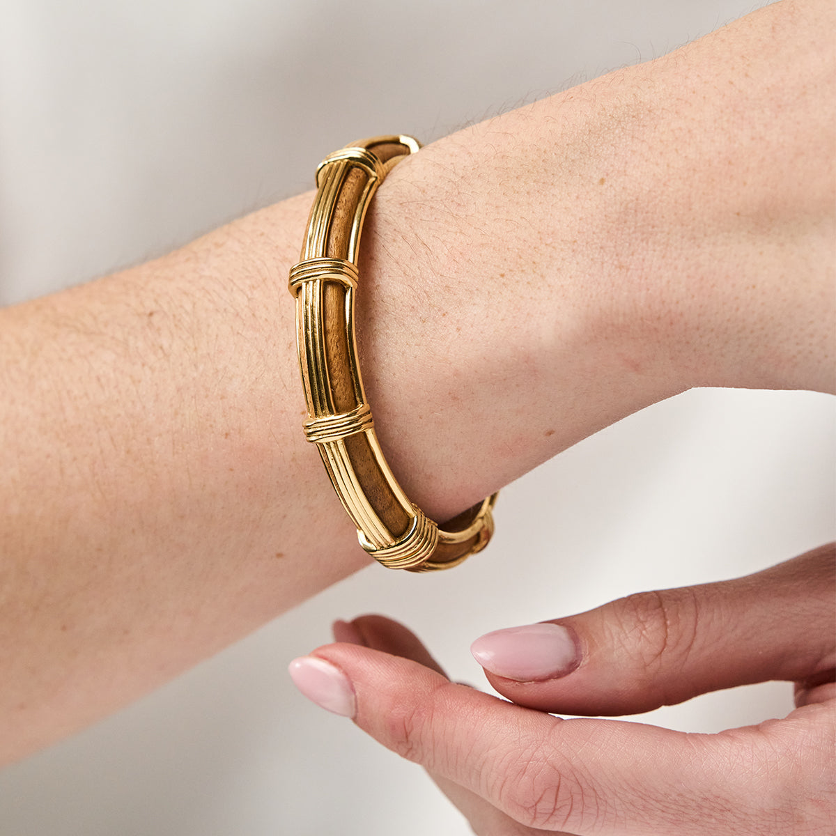 Gaia Petite Hinged Bangle. S/M - Teak - Image 2