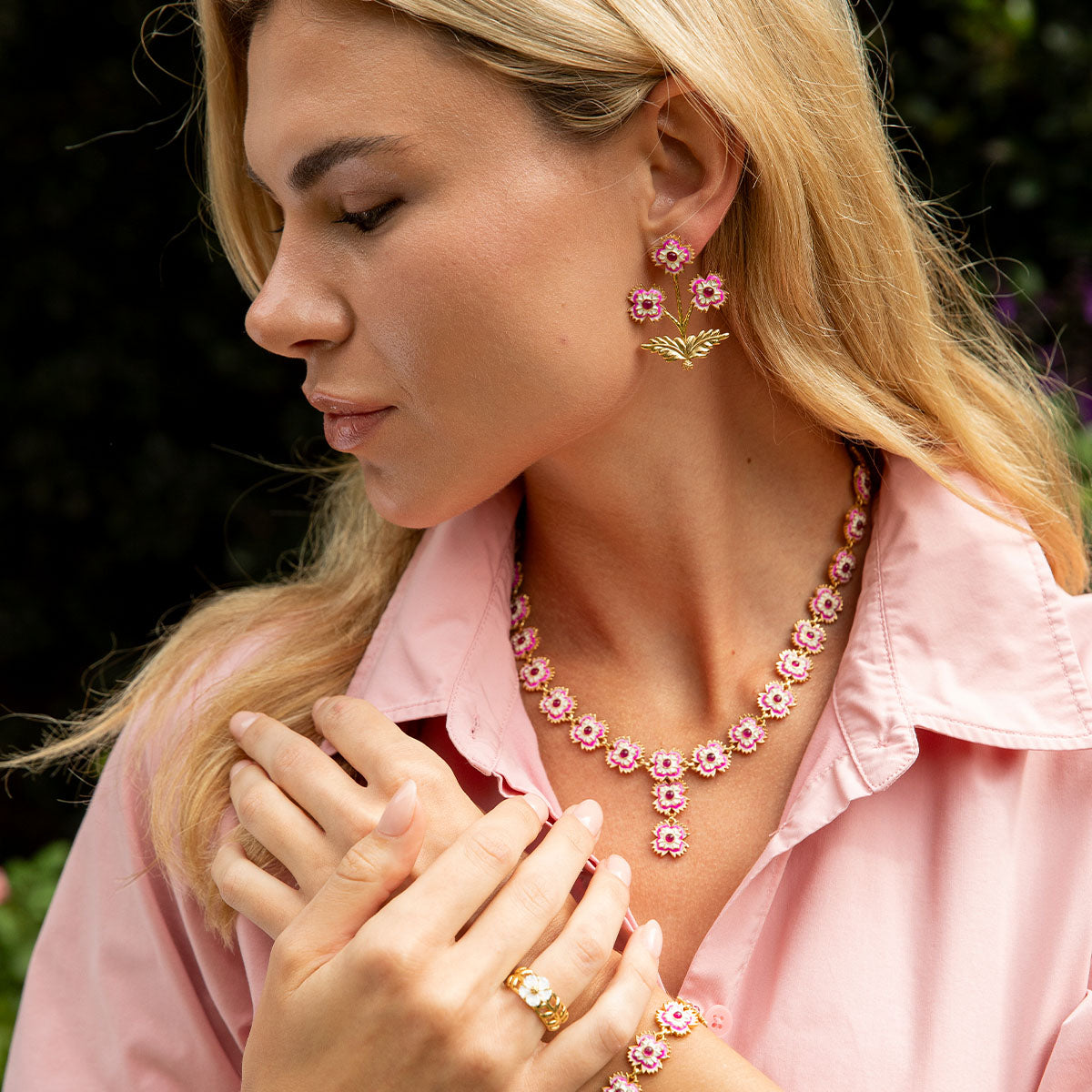Dianthus Convertible Bouquet Post Earrings - Pink - Image 3