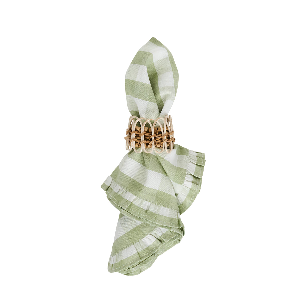 Gingham Ruffle Napkin Set/4 - Seagrass - Image 2