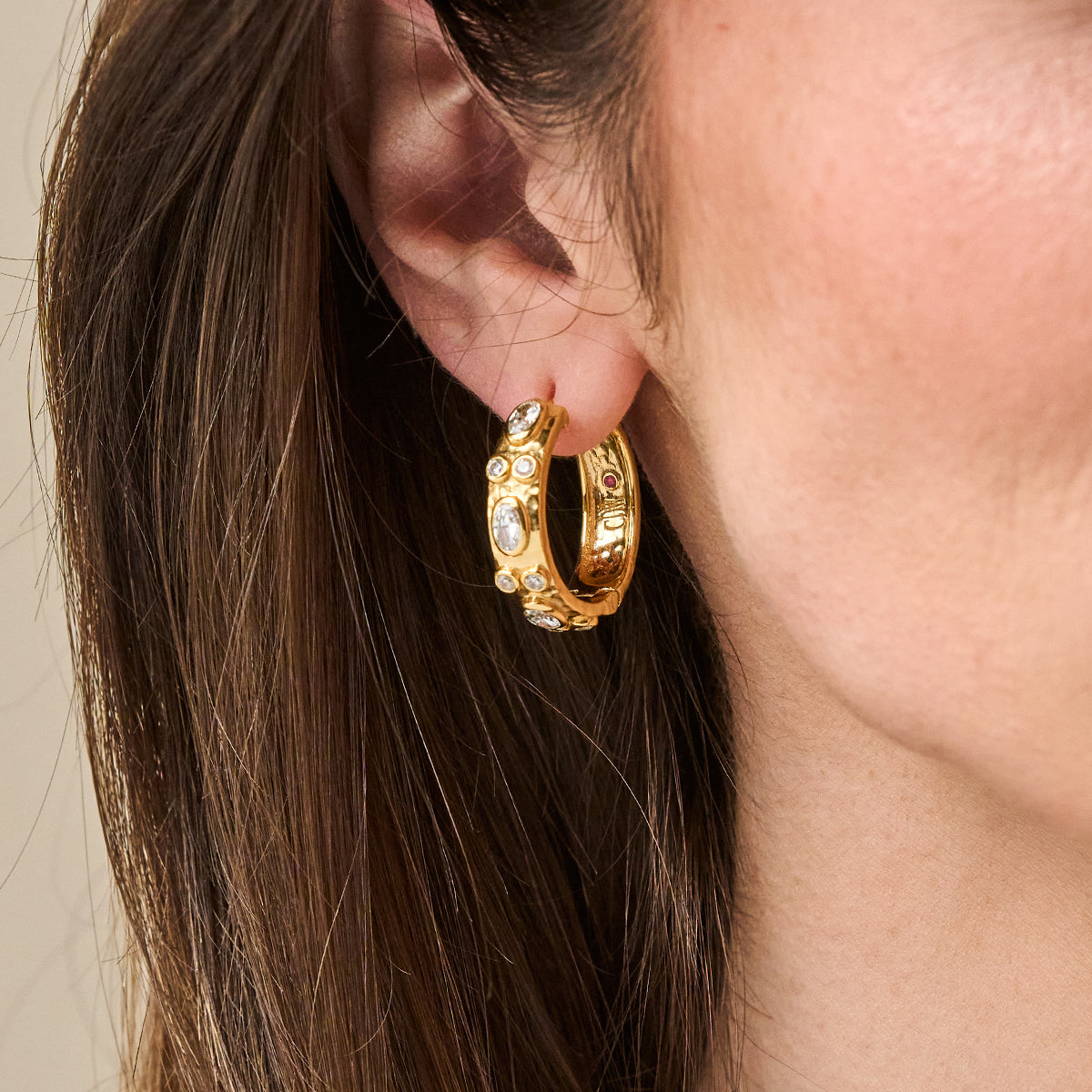 Maharani Huggie Hoop Earrings - Clear Cubic Zirconia - Image 2